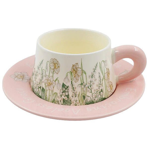 Caneca e Pires Rosa Floral (estilo europeu)