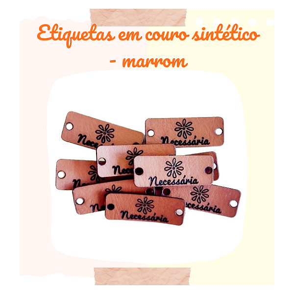 Etiquetas Em Couro Sintético Retangulares - marrom