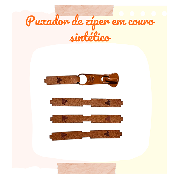 Puxadores de Zíper em Couro Sintético em 0,7x6cm - Formato Vintage