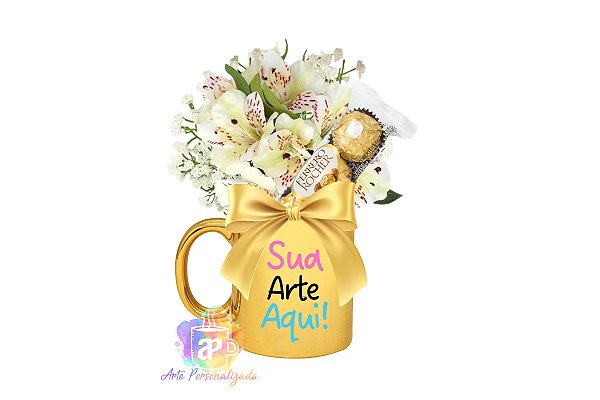 Kit Flores e Chocolate + Caneca Cromada Personalizada 325ml