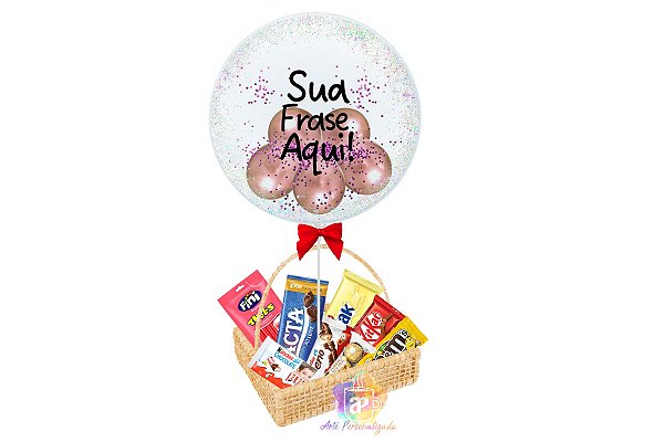 Cesta Presente Chocolates Com Bubble Personalizado
