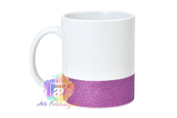 Caneca Com Tarja Glitter Cerâmica 325ml Para Sublimação