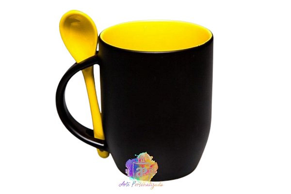 Caneca Mágica Com Colher Interior Colorido Cerâmica 325ml Para Sublimação