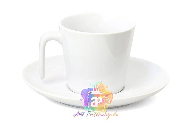 Xícara Personalizada Branca Para Café Porcelana 230ml Com Pires Personalização Já Inclusa!