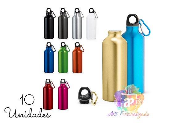 Squeezes Alumínio Personalizados Com Mosquetão 500ml (Diversas Cores!) Personalização Já Inclusa! Mínimo 10 Unidades