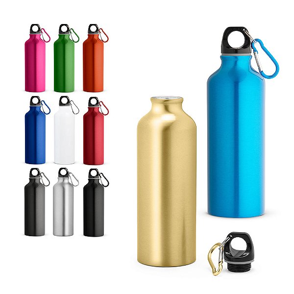 Squeeze Alumínio Personalizado Com Mosquetão 500ml (Diversas Cores!) Personalização Já Inclusa! - Mínimo 10 Unidades