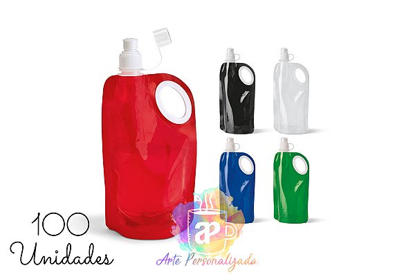 100 Squeezes Dobráveis Personalizados 770ml (Diversas Cores!) Personalização Já Inclusa!