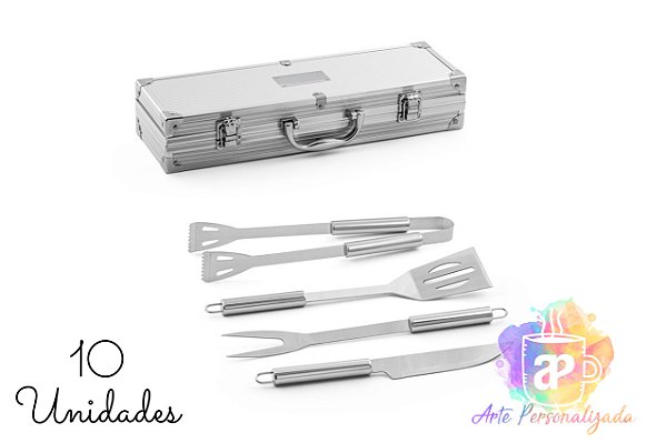 Kits Churrasco Personalizado Com Estojo em Alumínio - Personalização Já Inclusa! Mínimo 10 Unidades