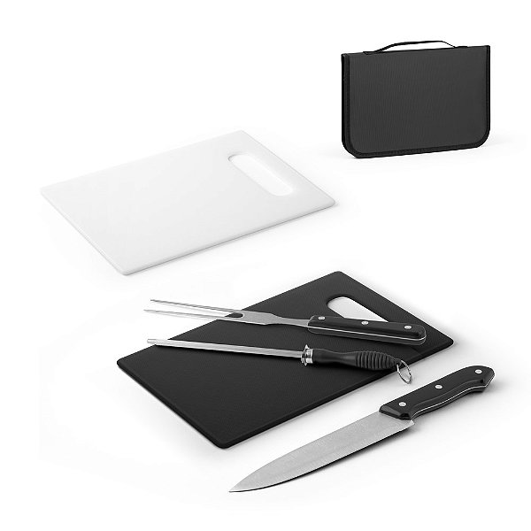 Kit Churrasco Personalizado em Estojo 210D Com Tábua em PP - Personalização Já Inclusa! - Mínimo 10 Unidades