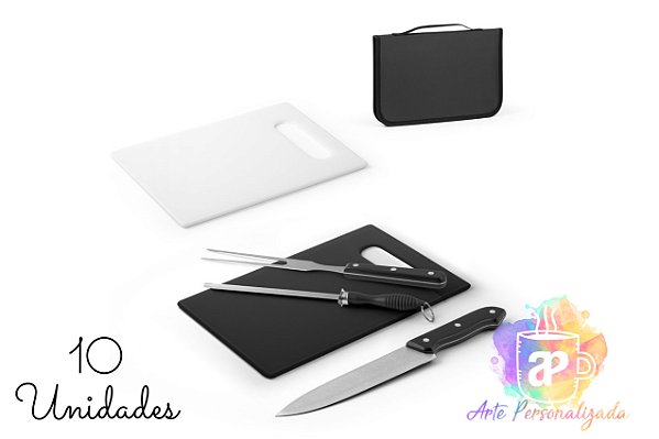 Kits Churrasco Personalizado em Estojo 210D Com Tábua em PP - Personalização Já Inclusa! Mínimo 10 Unidades