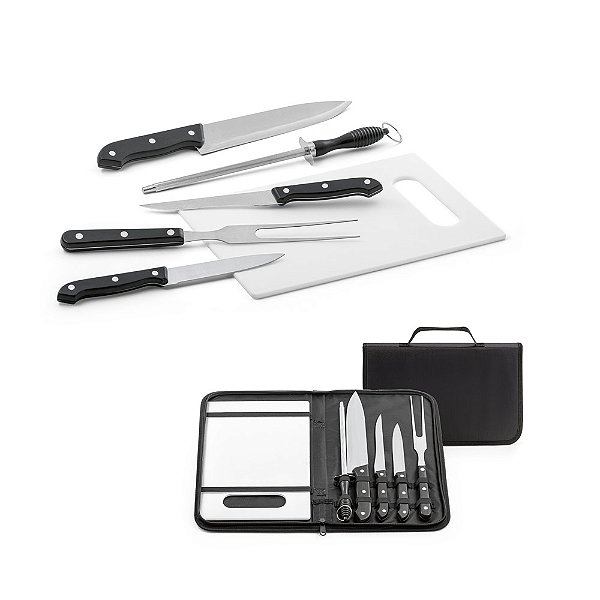 Kit Churrasco Personalizado em Estojo 210D Com Tábua - Personalização Já Inclusa! - Mínimo 10 Unidades