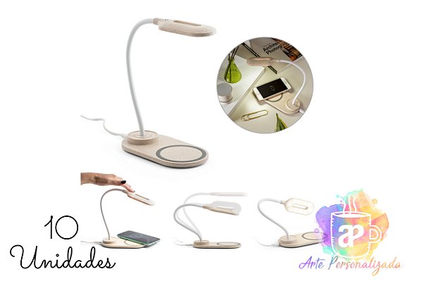 Luminárias de Mesa Personalizadas Com Carregador Wireless - Personalização Já Inclusa! Mínimo 10 Unidades