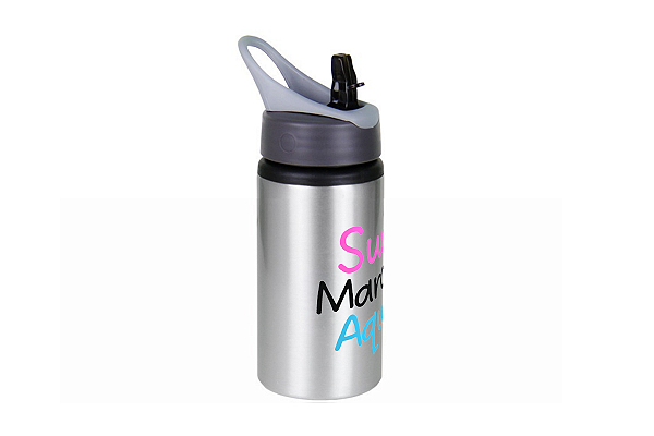 Squeeze Personalizado Prata Alumínio Com Alça 500ml Personalização Já Inclusa! - Valor por Unidade - Mínimo 10 Unidades