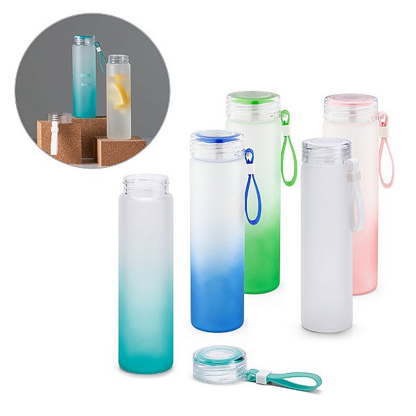 Squeeze Personalizado em Vidro Borossilicato Com Tampa em AS 470mL - Mínimo 10 Unidades