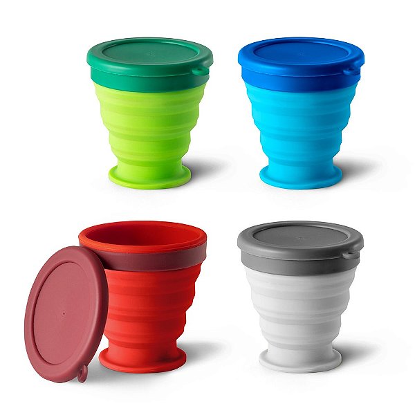 Copo de Viagem em Silicone Colorido Personalizado 240 mL - Mínimo 10 Unidades