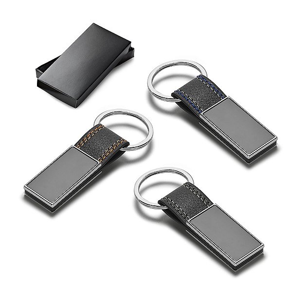 Chaveiro Personalizado em Couro Sintético e Metal - Mínimo 10 Unidades