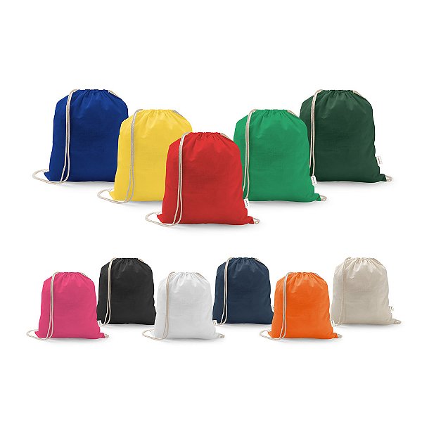 Sacochila de Algodão Personalizada Colorida - Ecobag - Mínimo 10 Unidades