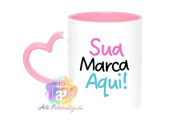 Caneca Alça Coração Personalizada Colorida Porcelana 325ml (Diversas Cores!) Personalização Já Inclusa!