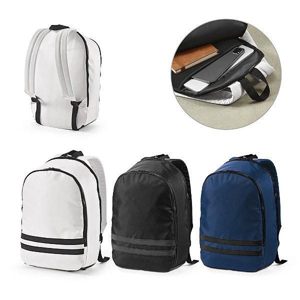 Mochila personalizada em 290T poliéster reciclado (100% rPET) em sarja com forro em 210D poliéster reciclado 15" - Mínimo 10 Unidades