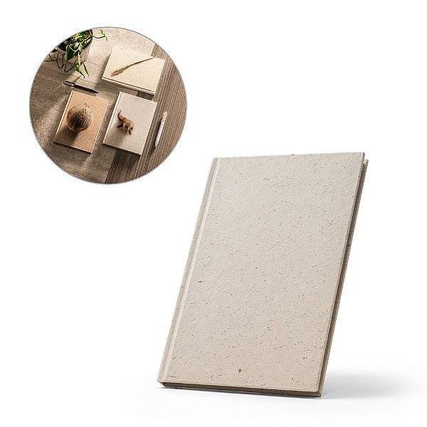 Caderno A5 personalizado em matéria orgânica de elefante (95%) e algodão de trapo (5%) com páginas pautadas reciclado - Mínimo 10 Unidades