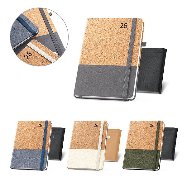 Agenda personalizada em cortiça e linho - Mínimo 10 Unidades