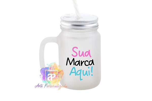 Caneca Com Canudo Personalizada Vidro 450ml (Cristal ou Jateada) Personalização Já Inclusa!
