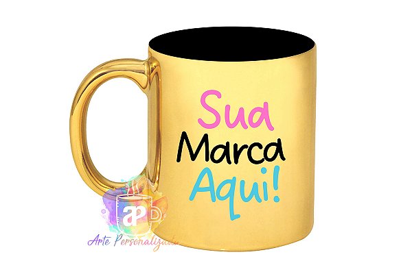 Caneca Cromada Personalizada Interior Preto Porcelana 325ml (Diversas Cores!) Personalização Já Inclusa!