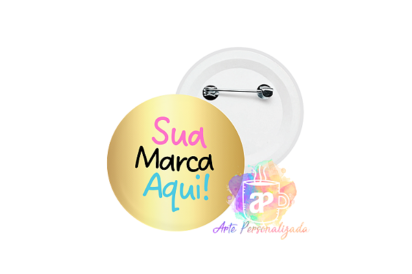 100 Bottons Dourados Personalizados 3,5cm Com Alfinete Personalização Já Inclusa!