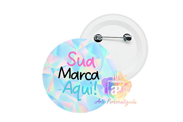 100 Bottons Holográficos Diamante Personalizados 4,5cm Com Alfinete Personalização Já Inclusa!