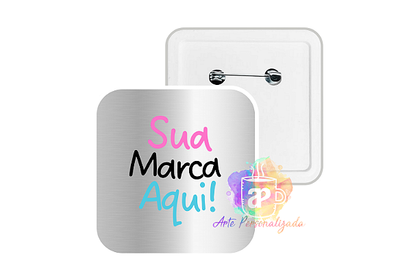 100 Bottons Quadrados Prateados Personalizados 5,1cm Com Alfinete Personalização Já Inclusa!