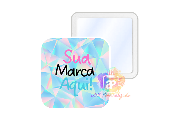 100 Bottons Quadrados Holográficos Diamante Personalizados 5,1cm Com Espelho Personalização Já Inclusa!
