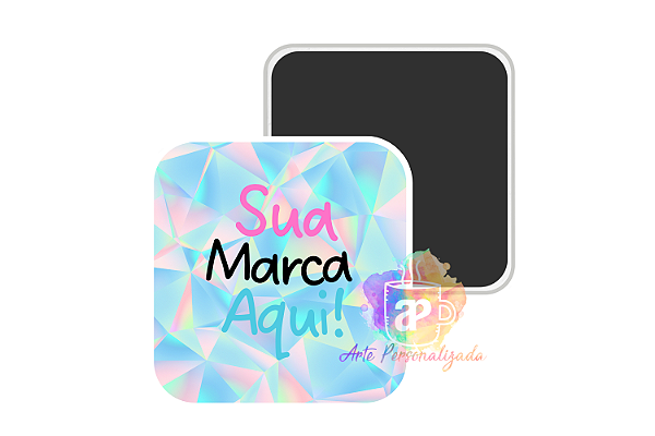50 Bottons Quadrados Holográficos Diamante Personalizados 5,1cm Com Ímã Personalização Já Inclusa!