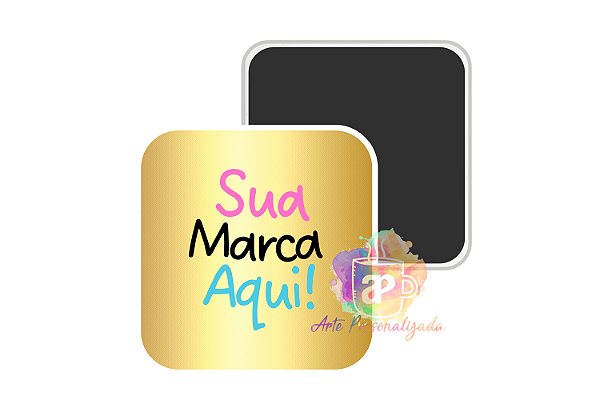 50 Bottons Quadrados Dourados Personalizados 5,1cm Com Ímã Personalização Já Inclusa!