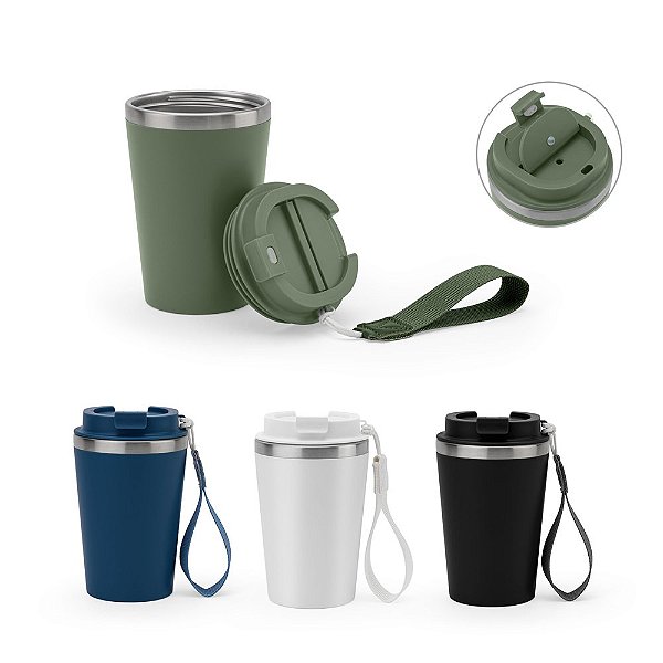 Copo de viagem personalizado em aço inox 90% reciclado com parede dupla e acabamento em mate 440 mL - Diversas Cores Disponíveis!