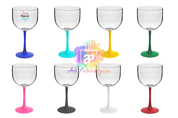 Taça De Gin Personalizada Base Colorida Transparente 550ml (Diversas Cores!) Personalização Já Inclusa!
