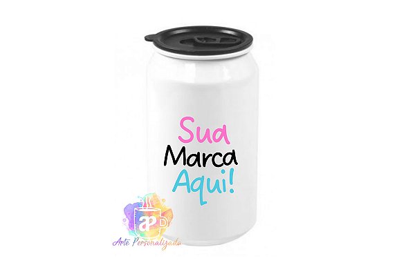 Lata Personalizada Branca Alumínio Com Tampa 350ml Personalização Já Inclusa!