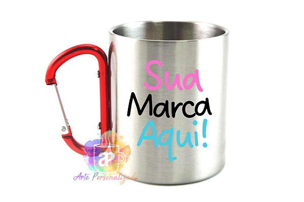 Caneca Inox Alça Mosquetão Personalizada 300ml Personalização Já Inclusa!