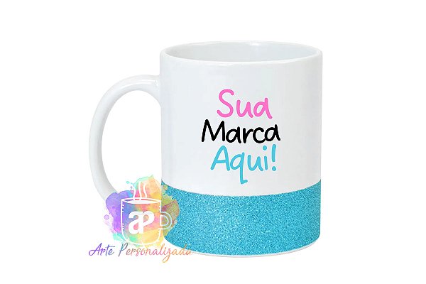 Caneca Com Tarja Glitter Personalizada Porcelana 325ml (Diversas Cores!) Personalização Já Inclusa!