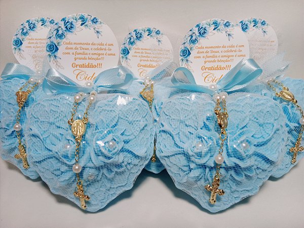Lembrancinha Personalizada: Sabonete Coração Renda Flores com Terço