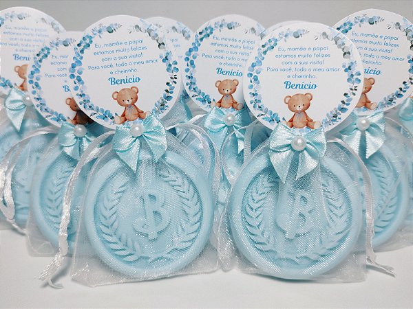 Lembrancinha Tema Nascimento: Sabonete Letra Inicial do Nome Personalizada