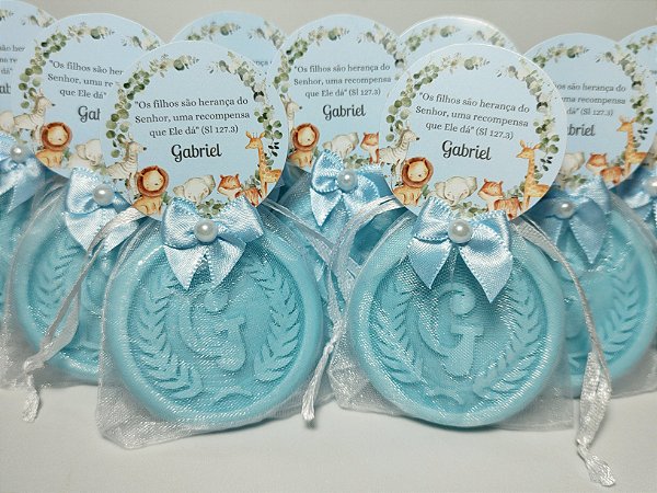 Lembrancinha de Nascimento Menino: Sabonete Letra Inicial do Nome