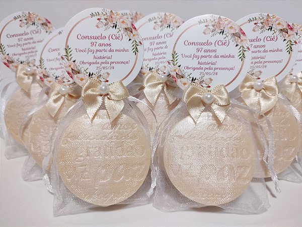 Lembrancinha de Aniversário 90 Anos: Sabonete Desejos de Gratidão P