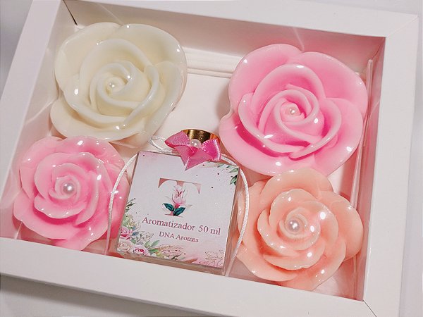 Kit Presente de Aniversário: Aromatizador Cubo 50ml com Sabonetes Flores
