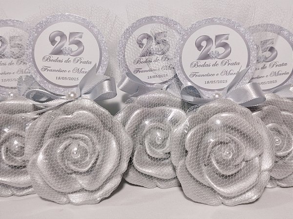 Lembrancinha Bodas de Prata: Sabonete Rosa Finesse Perfumada
