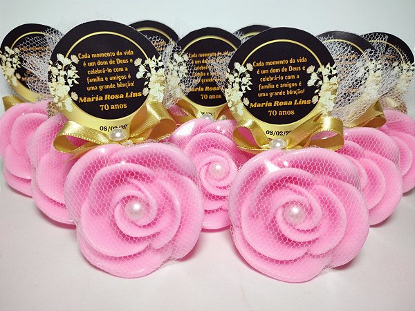 Lembrancinha de Aniversário 70 Anos: Sabonete Rosa Provençal Perfumada