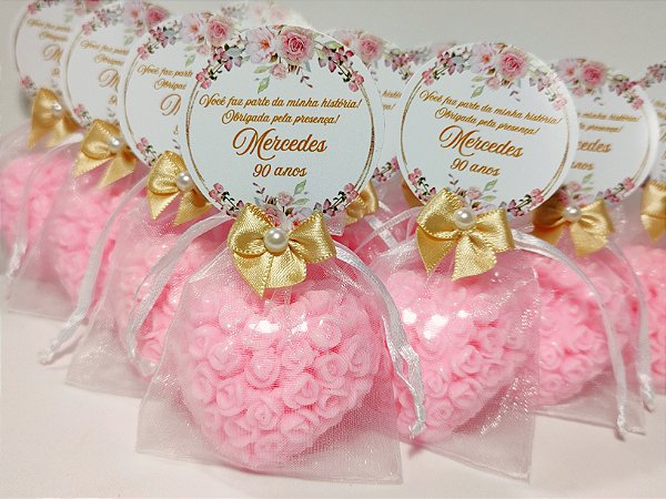 Lembrancinha de Aniversário: Sabonete Coração Floral Perfumado