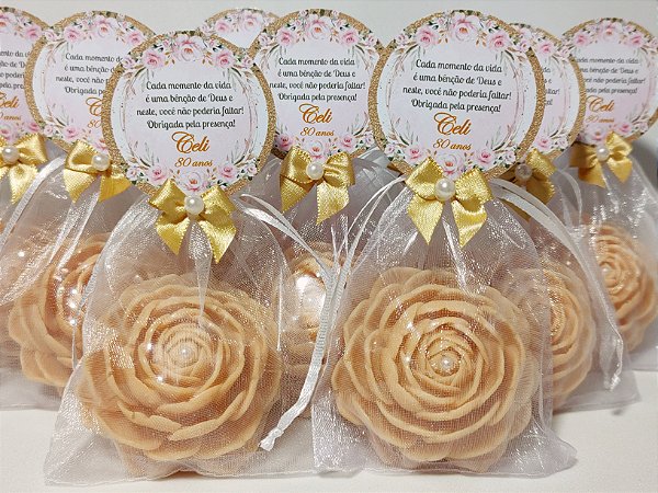 Lembrancinha Aniversário 80 Anos: Sabonete Rosa Delicada Luxo