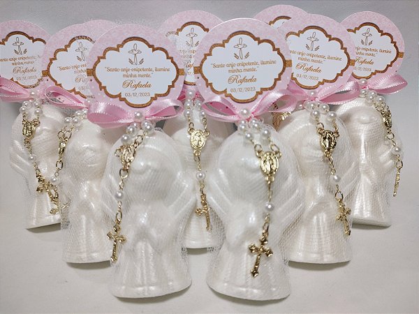 Lembrança de Batizado Personalizada: Sabonete Anjinho com Mini Terço