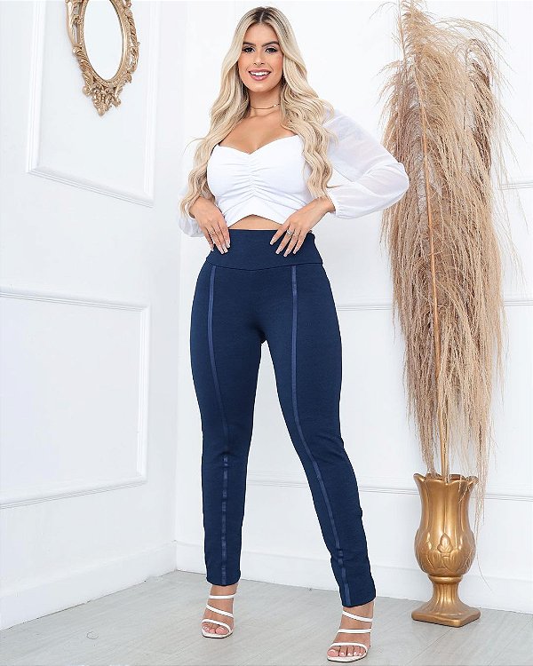 Legging Crepe com Cirrê - Azul