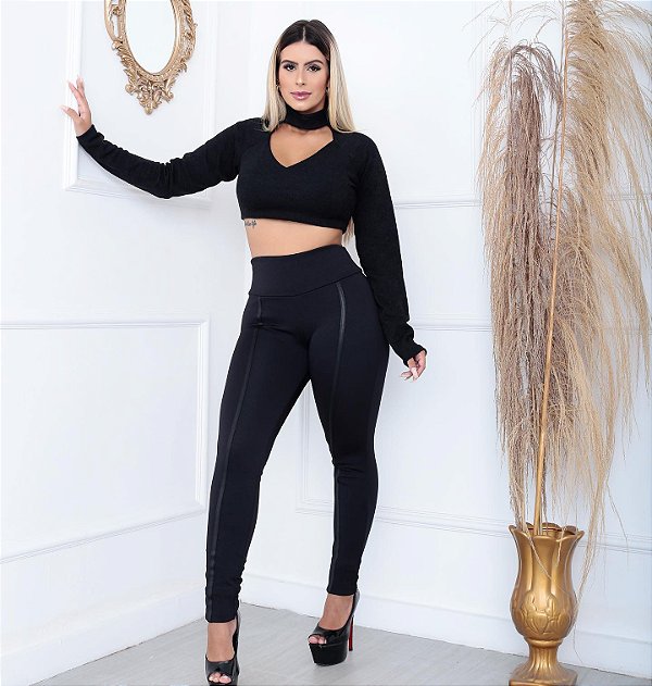 Legging Crepe com Cirrê - Preta